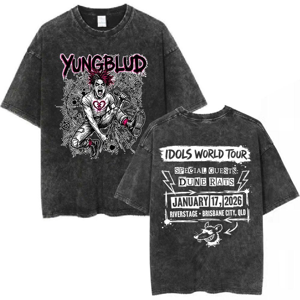 Yungblud IDOLS Album Tour  T Shirts Men Women Clothing Washed Vintage Short Sleeve Tshirts Oversized Casual Cotton Tshirt