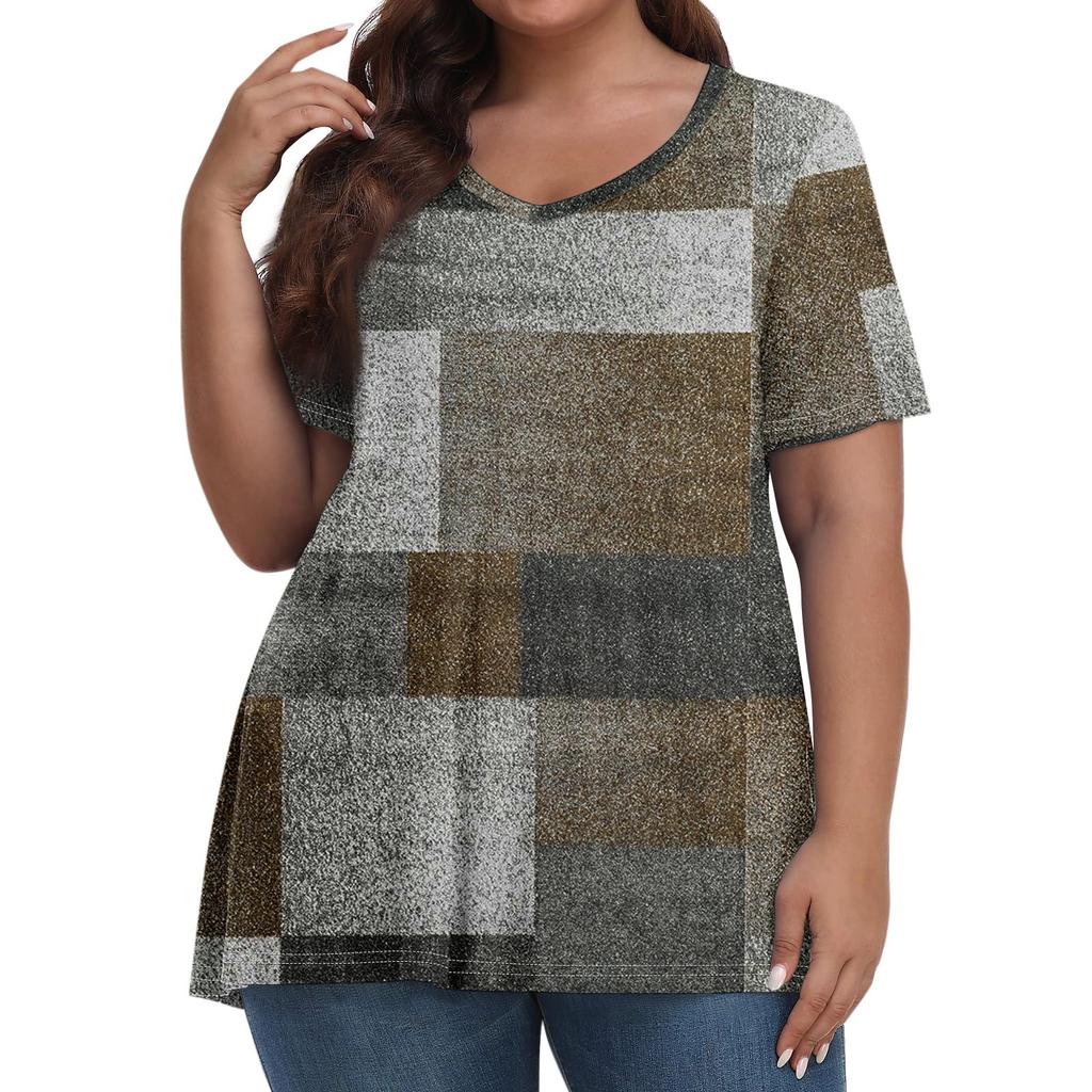 Женские топы больших размеров, шорты с рукавами, рубашки с V-образным вырезом, повседневная одежда, топы с принтами