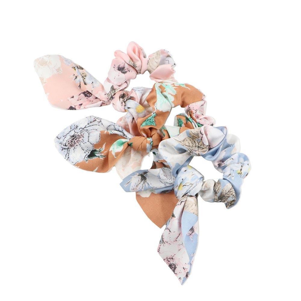Girls Fashion Ribbon Rabbit Ear Print Flower Hair bands Hair rope Ponytail Hold Scrunchies Hair Tie