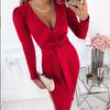Autumn Women's Dresses V-neck Sexy Tie Solid Colour Dresses Women's Long Dresses with Belt