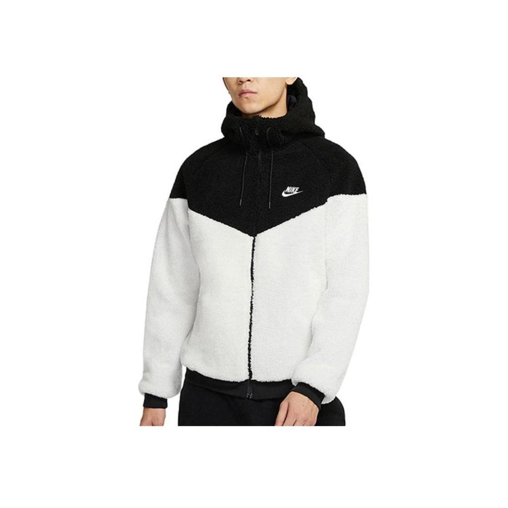 Nike Спортивная куртка Windrunner с подкладкой из шерпы, на молнии, с капюшоном, кремово-белая, черная DD0300-016