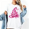 Halloween Hope Pink Ribbon Witch Hat Bow Vintage Art Print Graphic Womens T Shirt Short Sleeve Crew Neck Casual Ladies Tee Tops