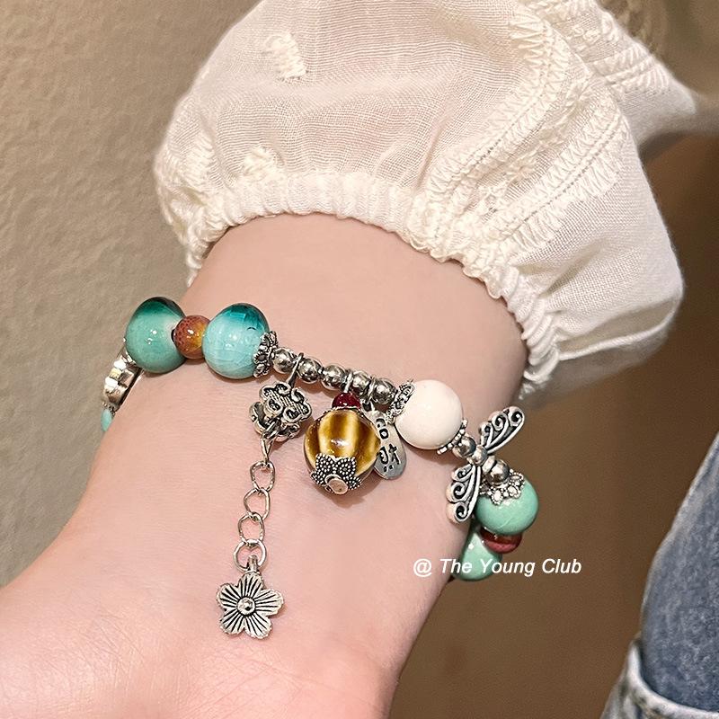 JMXD-Ceramic Beaded Butterfly Bracelet Female, Literary New Chinese Style Small Fresh Girlfriend Bracelet