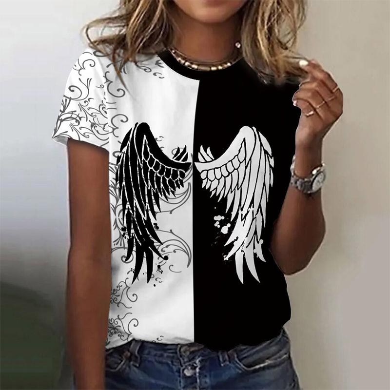 Fashion Tshirt Womens Sleeve Short Female Tops 3d Wings Print Casual T Shirt For Women Pullover Summer Clothes Oversized Tees