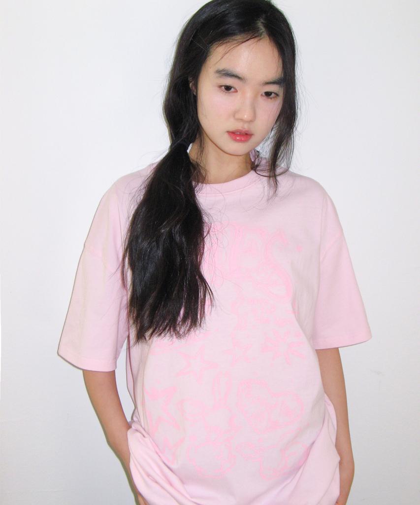 AMES-WORLDWIDE Rabbit Art Drawing Tee Pink