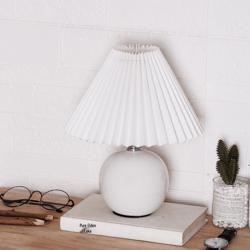 Retro Ceramic Pleated Table Lamp - Mid-Century Style for Bedroom or Wedding Decor