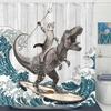 Смешная занавеска для душа Brave Cat Cartoon Душевая занавеска Waves Ocean Decor Ткань Душевая занавеска Set with Hooks Bathroom Decoration