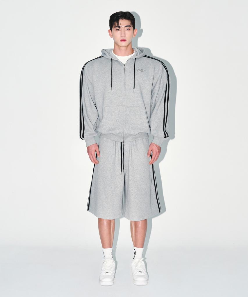BORN TO WIN Chrome B Track Line Bermuda Pants [Melange Grey]