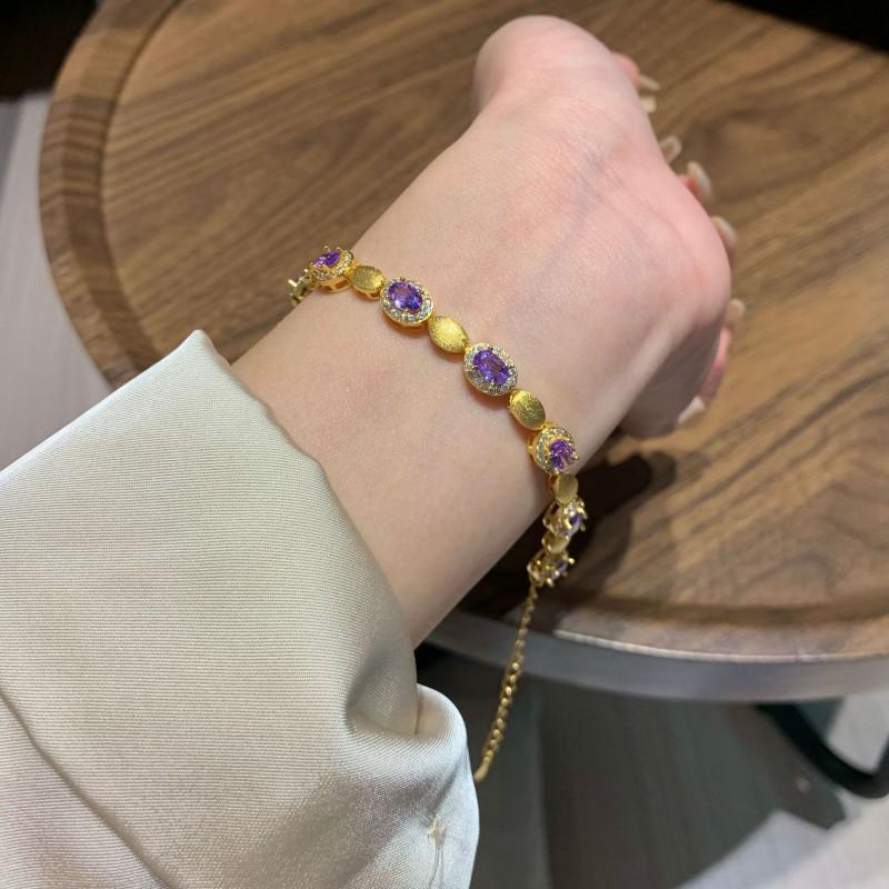 Elegant Vintage-Inspired Handcrafted Bracelet Women With Oval Crystal Bead Copper Base Gold/White Gold/Champagne Finish