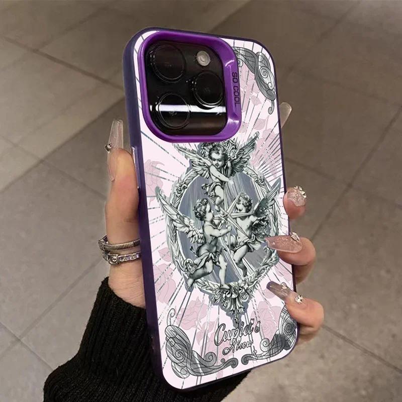 Ретро Купидон Русалка Чехол для телефона для iPhone 15 14 13 12 11 Pro Max X XS 7 8 Plus SE 2 3 Защитная крышка для объектива Гальванизированный чехол