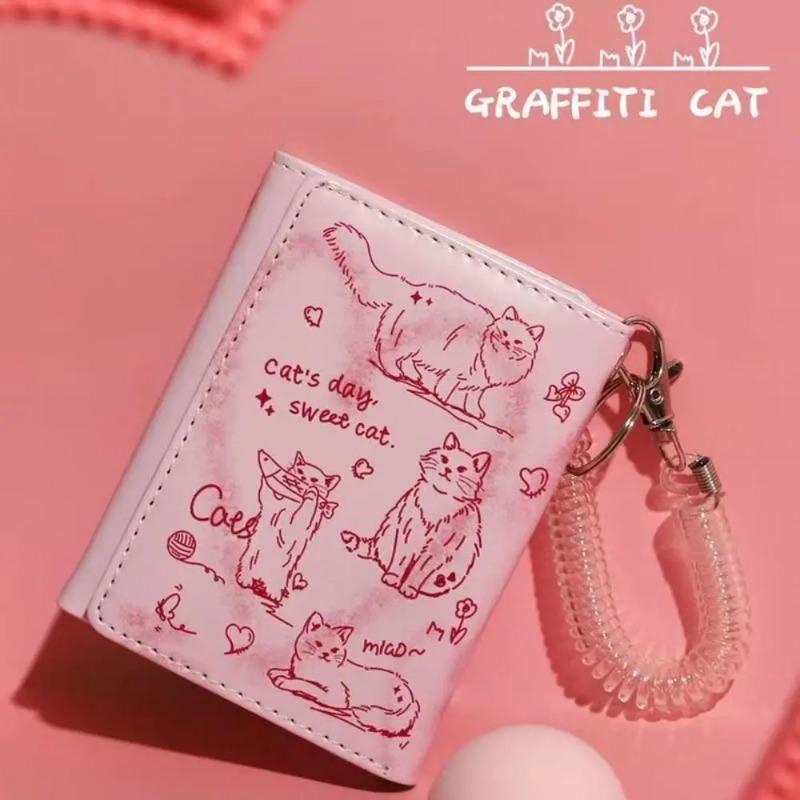 New Women Wallets Female Leather Purses Card Holders Graffiti Cat Portable Coin Purse Large Capacity Money Bag