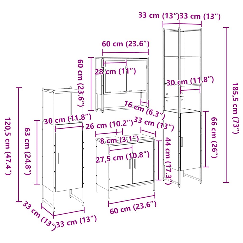 Bathroom Furniture Set with Shelf 4 pcs Black Engineered Wood