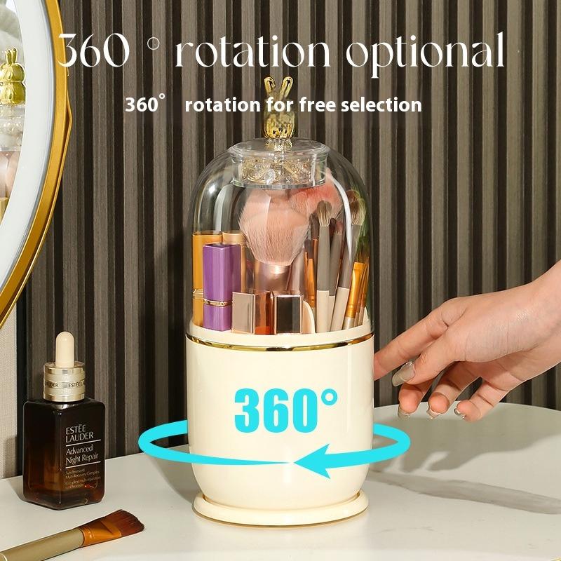 Transparent Makeup Brush Holder Desktop Rotating Dustproof Storage Box
