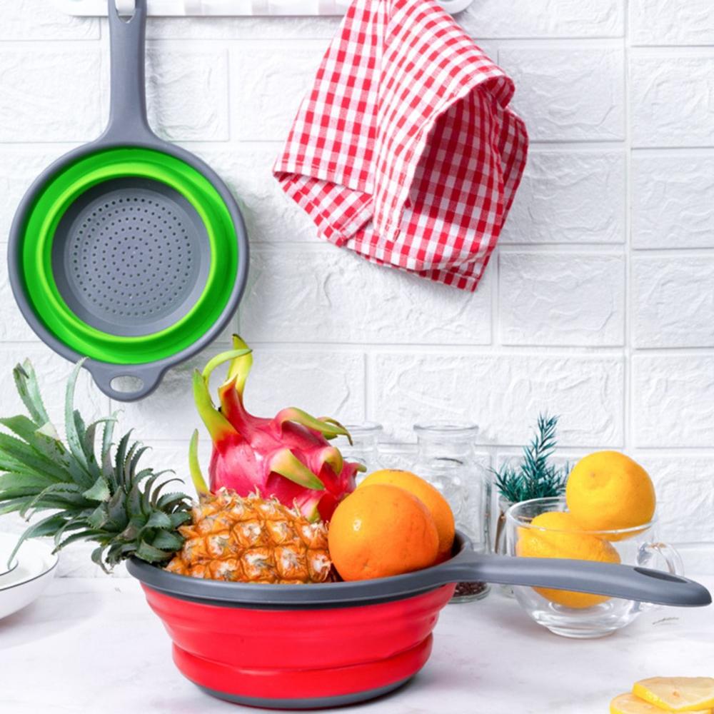 Collapsible Foldable with Handle Silicone Colander Dish Draining Basket Drainer Strainer