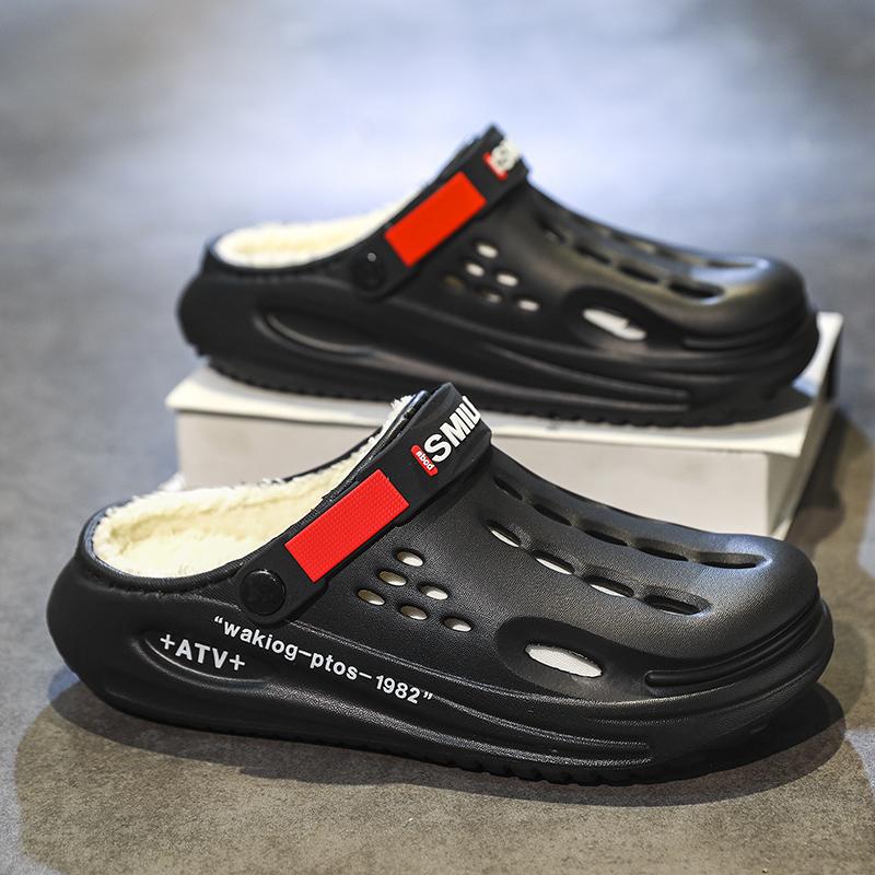 Модные зимние мужские тапочки, теплые пушистые тапочки, мягкие домашние хлопковые туфли для спальни, шлепанцы из ЭВА-пуха, повседневные удобные плюшевые сабо 38-45