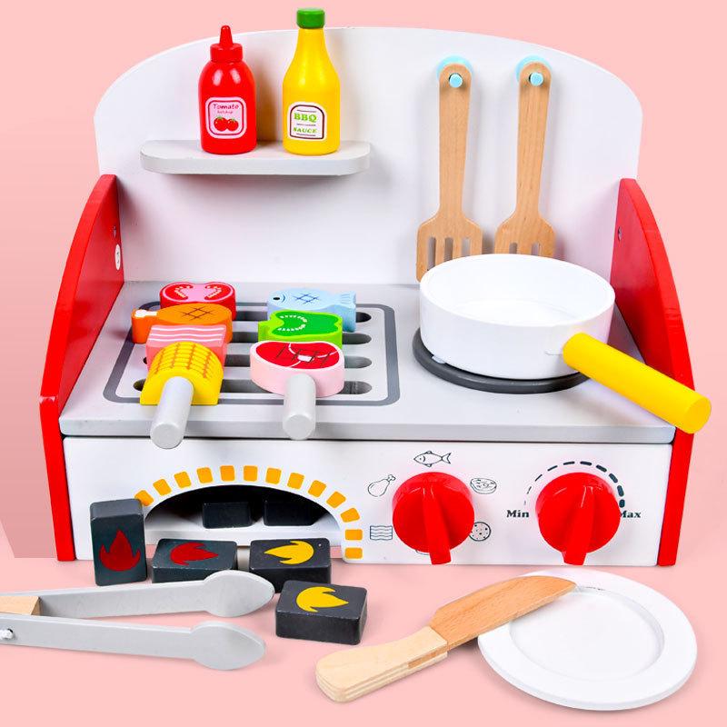 Деревянная Имитация Кухонной Плиты Кухонная Утварь И Модель Гриля Барбекю Детская Игрушка Для Взаимодействия Родителей И Детей