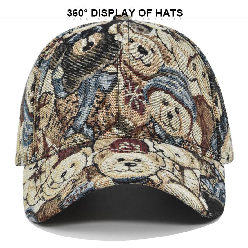 Cute Bear Baseball Cap Sun Hat Dog Print Men's Women's Youth Cotton Button Hat Hip Hop Vintage Hat