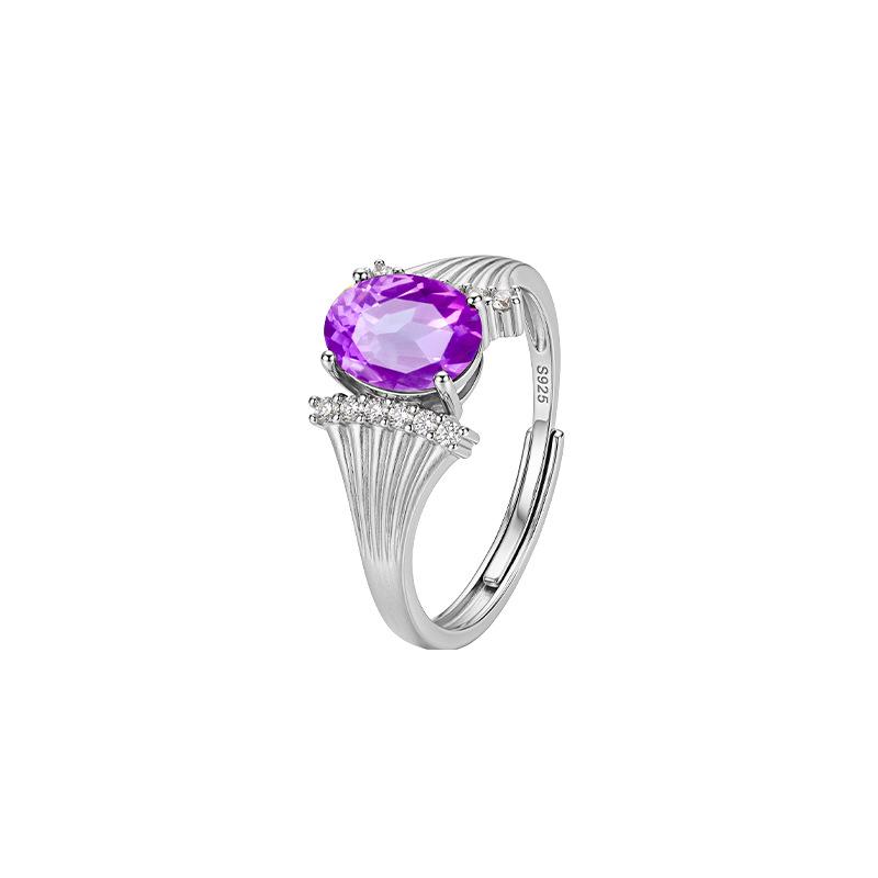 Natural crystal stone topaz ring S925 sterling silver texture brushed process niche design sense colored treasure women's ring