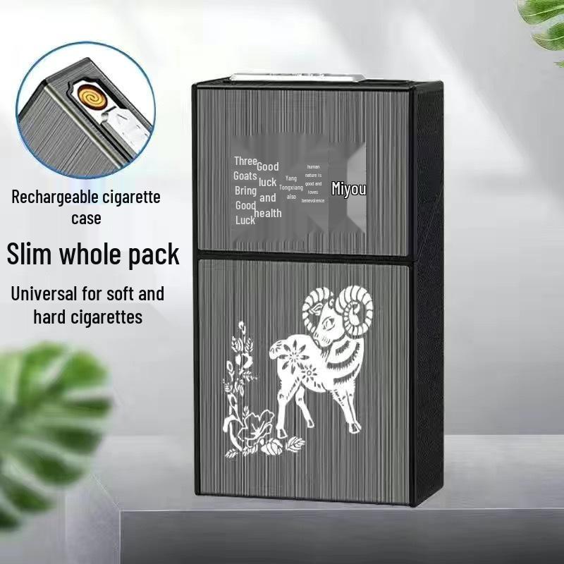 Slim 20-Piece Cigarette Case with Rechargeable Lighter - Moisture-Proof, Pressure-Resistant Flip-Top Design.