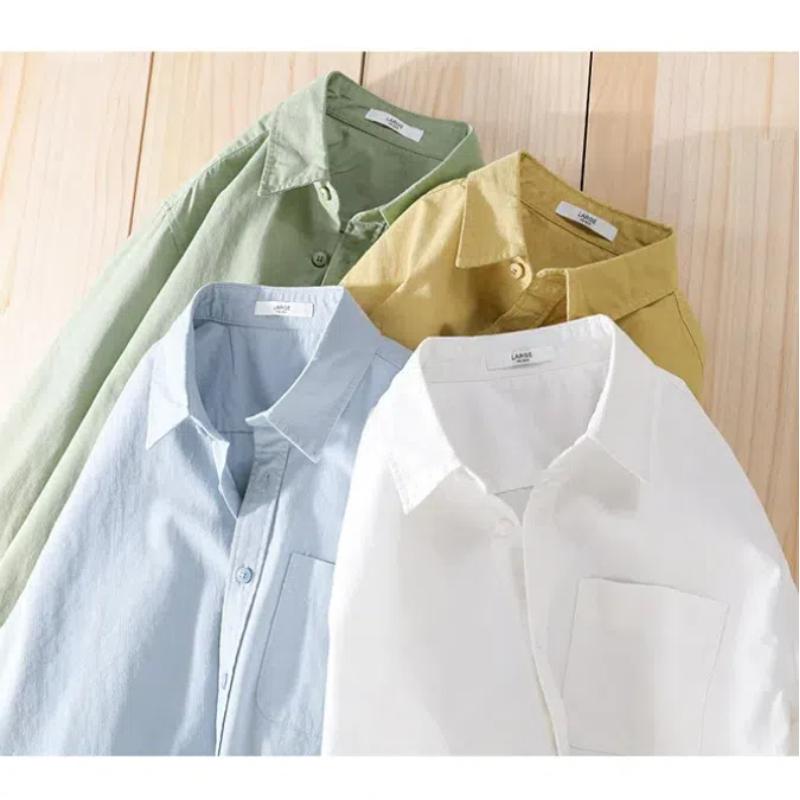 Весна и лето 100% хлопок рубашки с длинным рукавом для мужчин повседневные топы с воротником-лацканом карман однотонные мужские рубашки простой стиль одежды