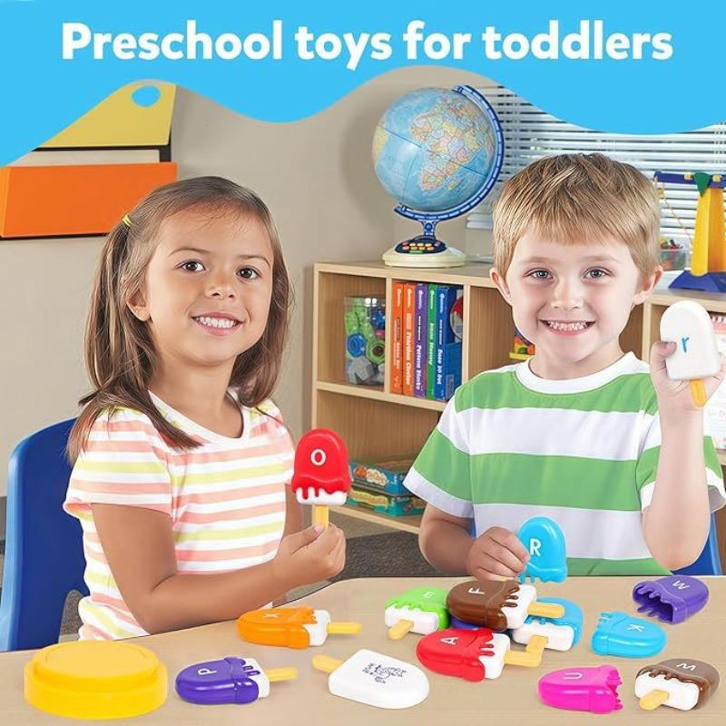 Montessori Ice Cream Alphabet Matching Toy with Uppercase Lowercase Letters Color Sorting 52PCS Toddlers Educational Gift