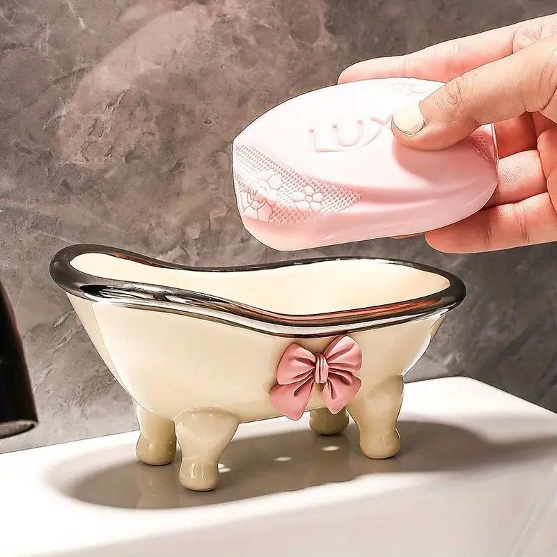 Bow Soap Tray, Cute Creative Bathtub Soap Dish Soap Holder, Bathroom Accessories