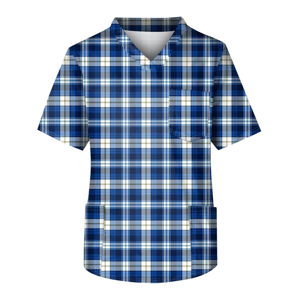 Мужская рабочая блузка с короткими рукавами и v-образным вырезом с принтом, топ с нагрудным карманом