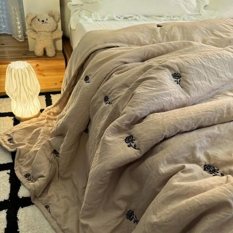 Летнее одеяло японское минималистское и модное кофейного цвета, стираное хлопковое одинарное одеяло с кондиционером, машинная стирка