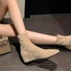 Корейская версия темпераментные ботильоны на танкетке женские весенне-осенние остроносые тонкие ботинки хаки абсолютная замша эластичные ботинки