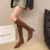Winter Women Stretch Modern Boots Fashion Leopard Print Shoes Ladies Sexy High Heel Long Booties
