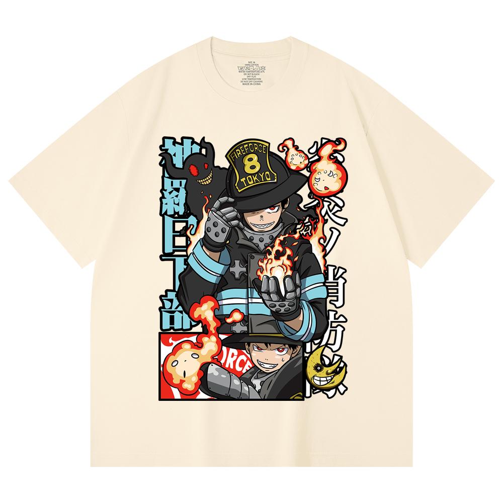 230 Gsm 100% Cotton Fire Force V2 Print Unisex Heavy Cotton T Shirt