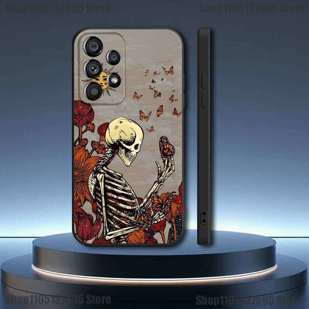Day of the Dead Mexican Catrina Skull Phone Case  For Samsung Galaxy A73,31,32,72,41,53,52,71,22,5G,Note,J7,8,9 Soft Black Cover