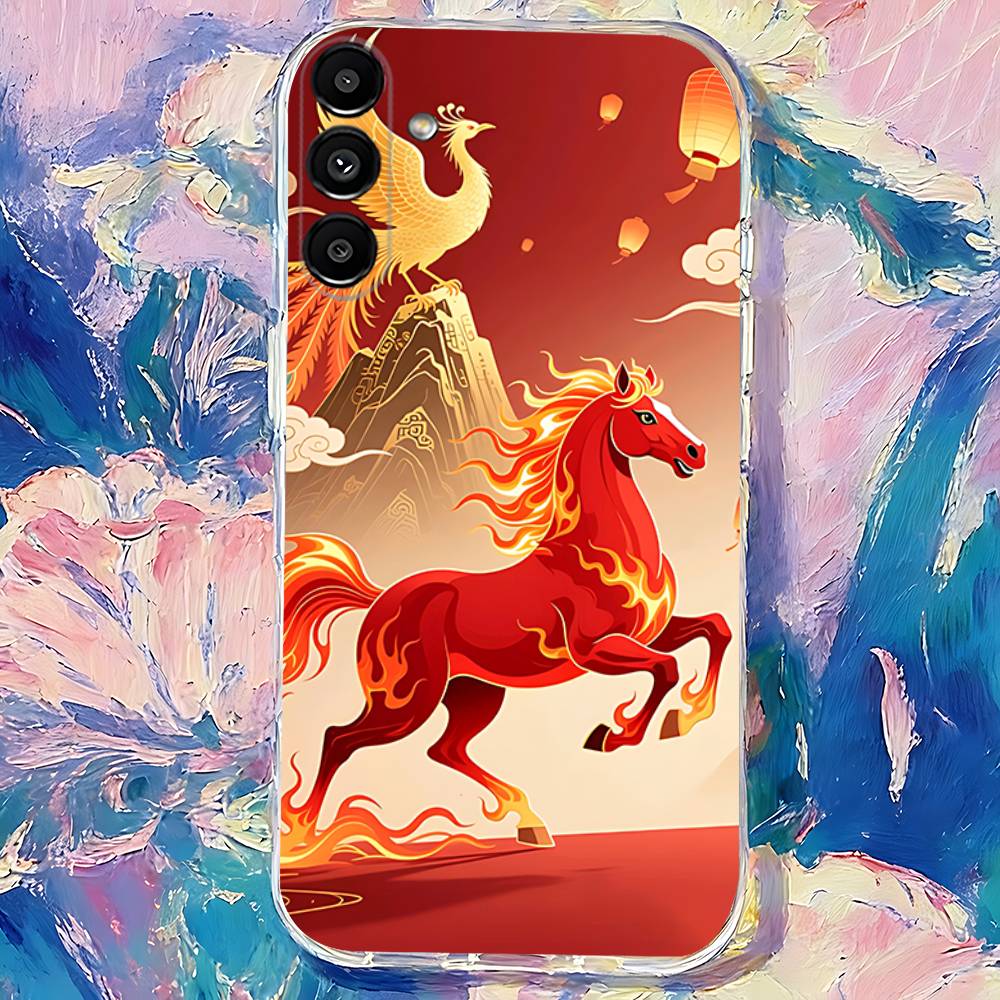 Красный конь в китайском стиле Чехол для телефона Samsung S24,S25,S30,S23,S21,S22,S20,S10,5G,FE,lite,PIus,Ультрапрозрачный Чехол