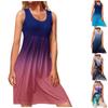 Women's Summer Casual Crewneck Sleeveless Loose Beach Skirt Fashion Gradient Print Dress