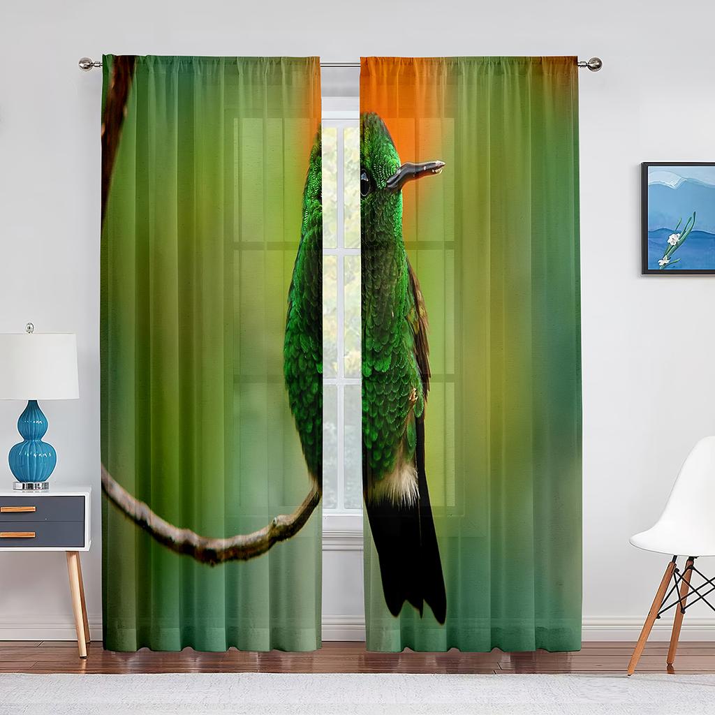 Весенние прозрачные занавески с колибри и цветами для гостиной, спальни, нарядные принадлежности для окон, шифоновые тюлевые шторы с принтом