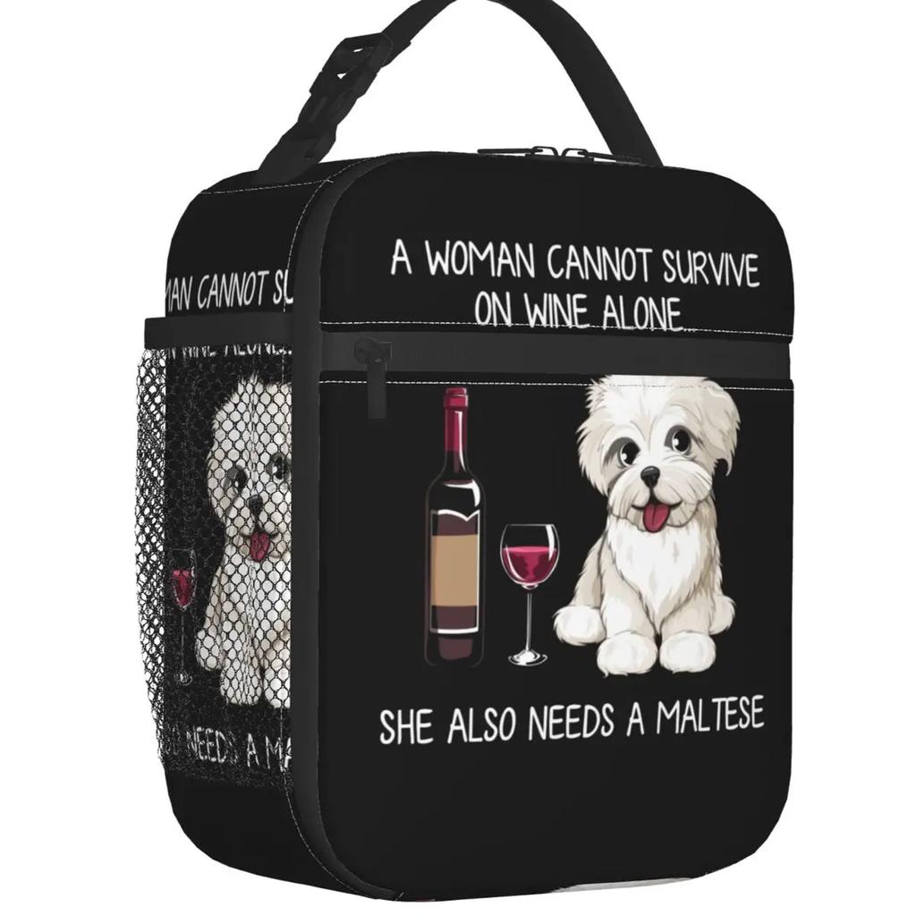Термоизолированные сумки для обеда Bichon Frise And Wine Funny Dog, портативная сумка для ланча Pet Puppy Lover, для хранения еды в школе