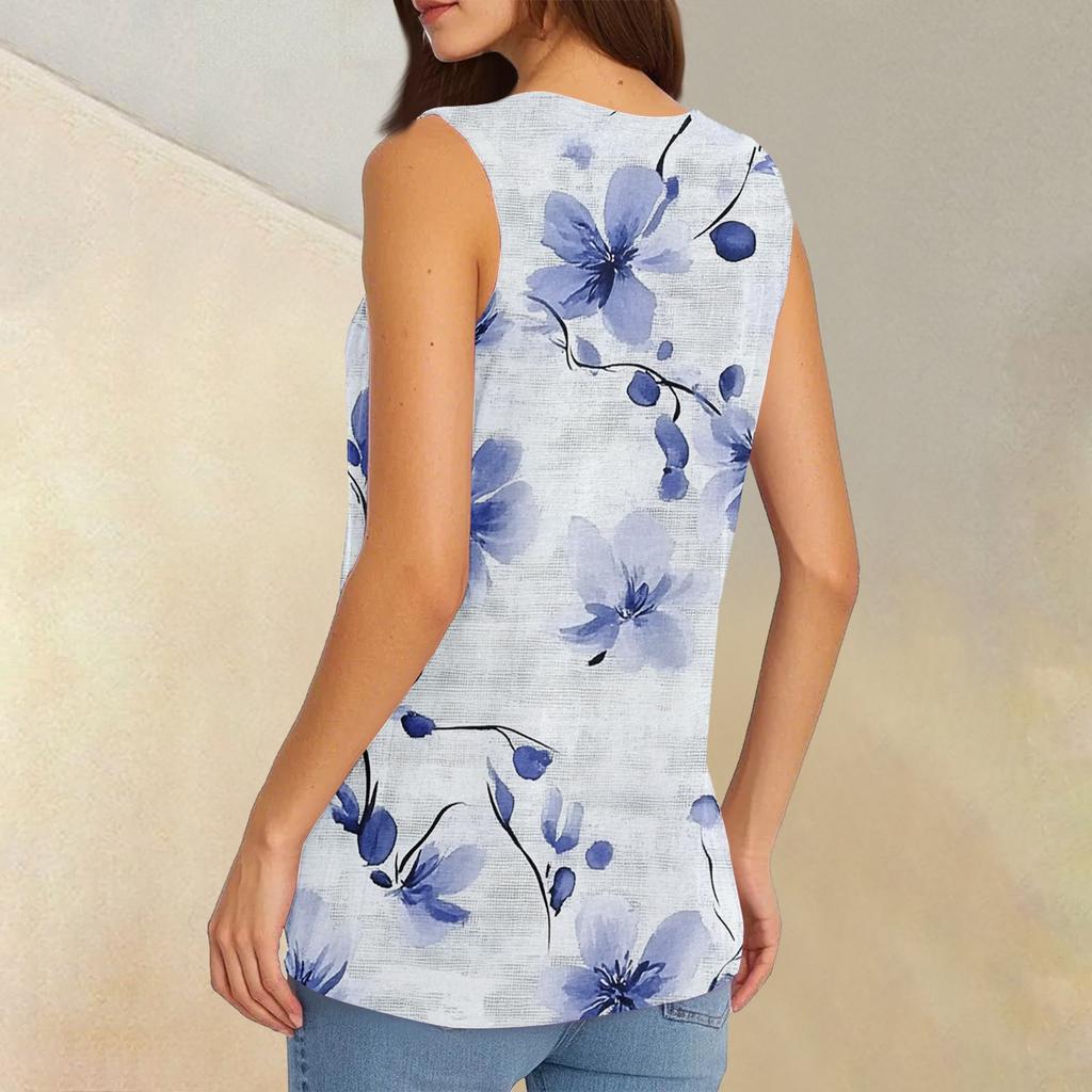 Tank Top Women Casual Printed Soft Summer V Neck Sleeveless Tops