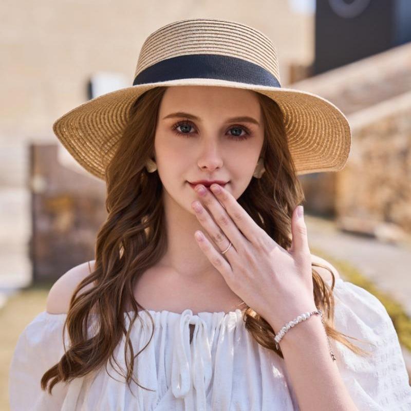 Летняя соломенная шляпа женская отпускная повседневная солнцезащитная шляпа-козырек ретро элегантная большой окружности головы с широкими полями соломенная шляпа от солнца