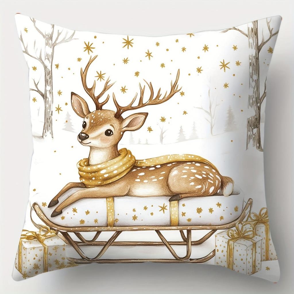 1pc Golden Christmas Cushion Cover Deer Snowman Durable Cover 2025 New for Home Ornament Xmas New Year Christmas Decoration
