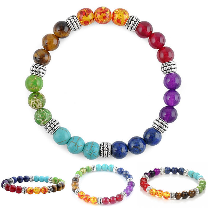 1X женский браслет из 7 драгоценных камней чакра лавовый камень молитва рейки бусины браслет