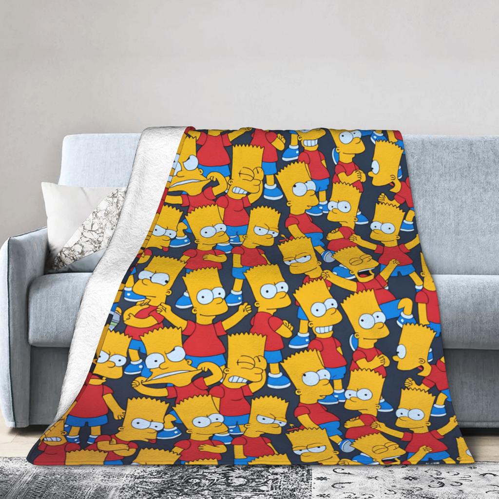 Bart S-Simpsons Repeating Design Blanket Adults Child Flannel Throw Blanket For Couch Bed Soft DIY Quality Bedspread Gift