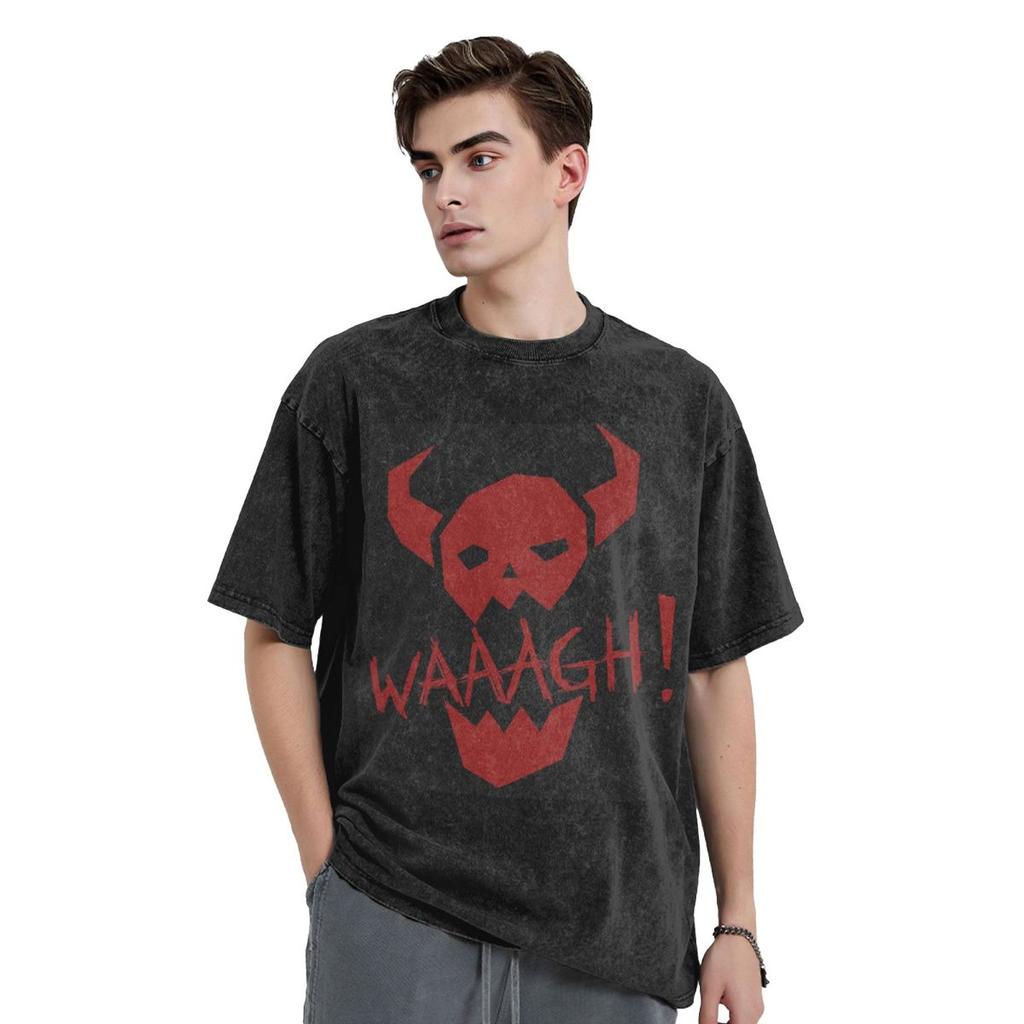 Ork WAAAGH! Washed T Shirts Harajuku Short Sleeve Hip Hop T-Shirt Streetwear Tops Tees for Men Women