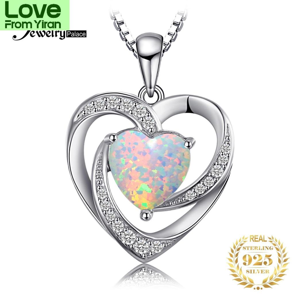 Jewelrypalace Heart Love Created Opal кулон ожерелье драгоценный камень 925 стерлингового серебра кулон для женщин модные ювелирные изделия без цепочки
