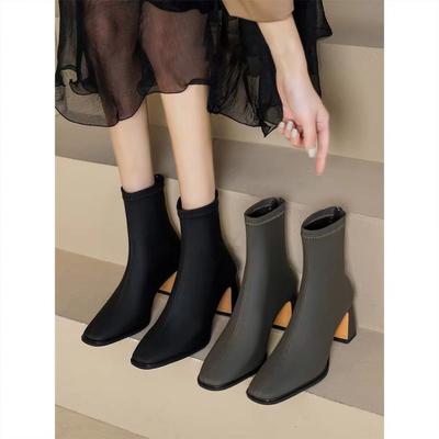 Корейская версия простых и универсальных коротких модных ботинок, новые модные французские эластичные ботинки на высоком каблуке большого размера осень-зима 2025