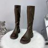 Женские модные высокие сапоги на толстой подошве 2023 года — универсальный повседневный стиль в стиле корейского мотоцикла и рыцаря