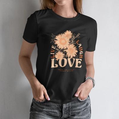 Яркая женская футболка с коротким рукавом LIVE LAUGH LOVE с принтом, украшенным подсолнухом, для радостного летнего образа