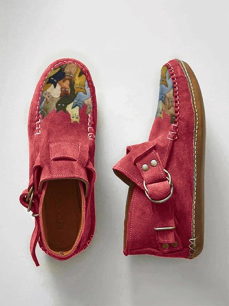 2024 New Women's Round Toe Flats Buckle Strap Mocassins Woman Ankle Boots Pu Leather Women Casual Shoes Zapatos De Mujer