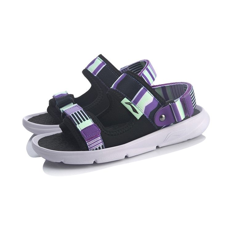 Li Ning легкие удобные двухсторонние плоские спортивные сандалии с одним ремешком детские сандалии черные фиолетовые YKUQ016-9