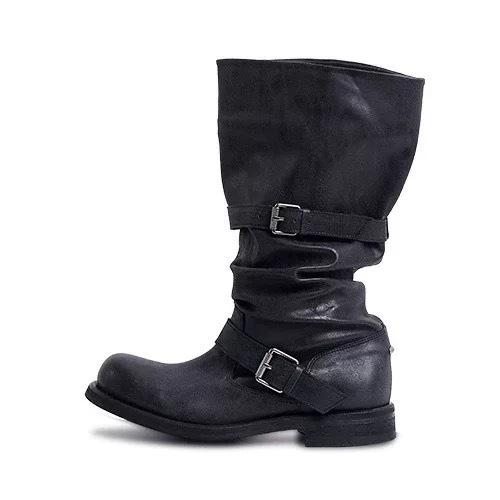 2025 New Korean Retro Old Belt Buckle Medium Tube Knight Boots Women's Thick-soled Niche Stacking Boots Martin Boots