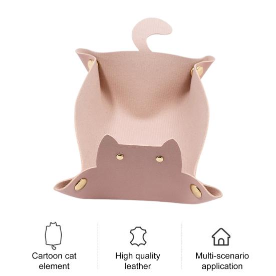 Лоток из искусственной кожи с милым котом, складная металлическая пряжка, водонепроницаемый большой вместительный настольный органайзер для монет, ключей, ткани, органайзер для хранения наушников, держатель